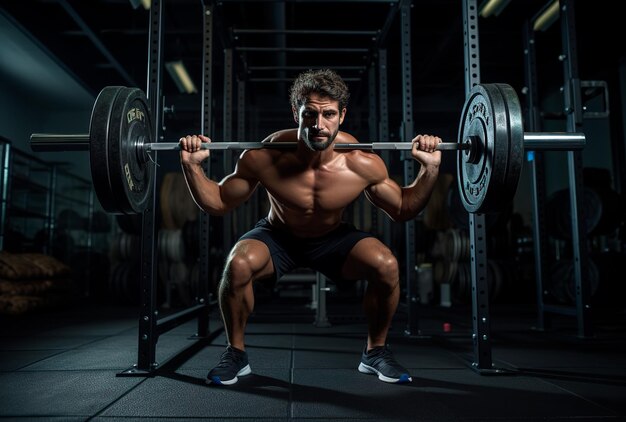 un hombre usando una pesa rusa en un gimnasio cubierto