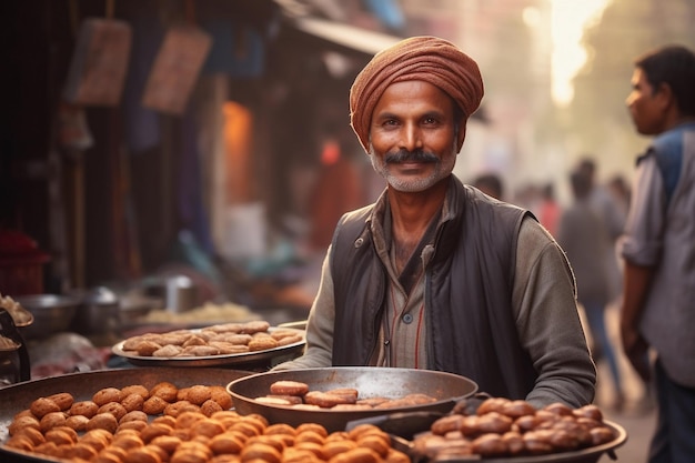 Un hombre vendiendo comida en la calle.