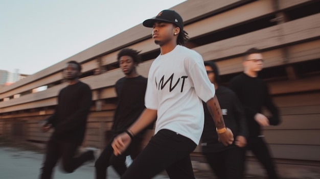 Un hombre vestido con una camisa blanca con wt en ella