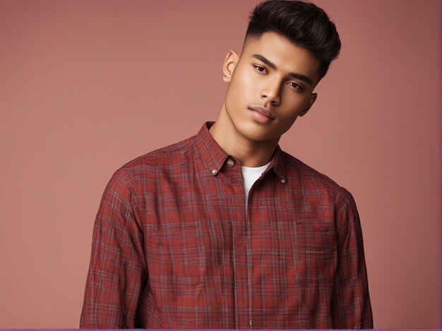 Un hombre vestido con camisa a cuadros de doble bolsillo de alta calidad, fotografía de moda