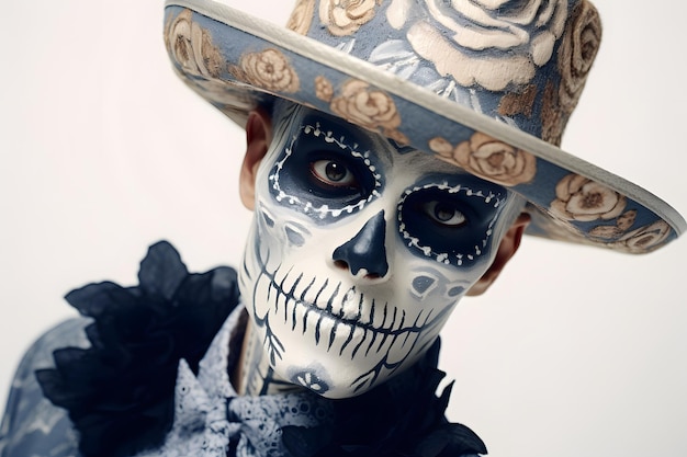 hombre vestido espeluznante con maquillaje gótico de calavera de azúcar