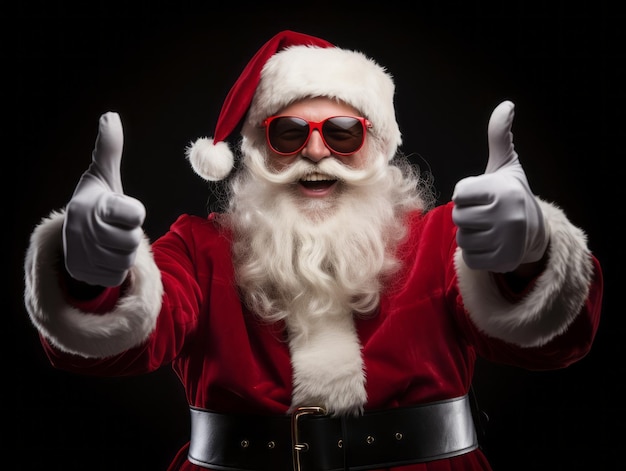 Hombre vestido de Papá Noel en una pose lúdica sobre un fondo sólido