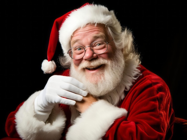 Hombre vestido de Papá Noel en una pose lúdica sobre un fondo sólido