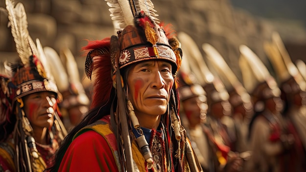 un hombre vestido con vestimenta tradicional se para frente a un grupo de hombres vestidos con ropa tradicional.