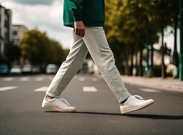 Un hombre vestido con zapatillas deportivas en la calle