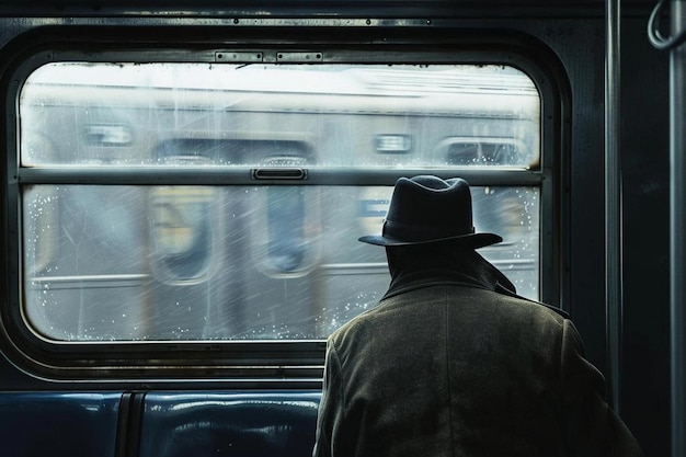 Hombre viajando en tren