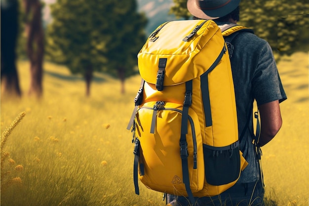 Hombre viajero caminando en mochila de naturaleza