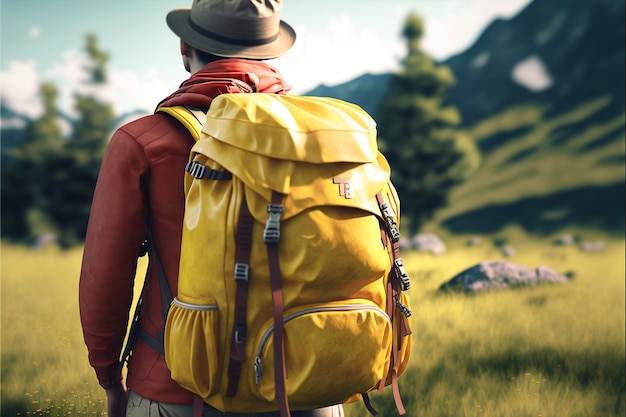 Hombre viajero caminando en mochila de naturaleza