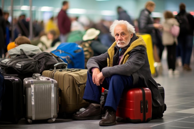 Foto hombre viejo esperando en el aeropuerto pareja de ancianos esperando para abordar dentro del aeropuerto contenido generativo ai