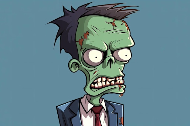 hombre zombi de dibujos animados verde halloween en fondo azul