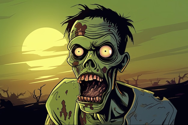 hombre zombi de dibujos animados verde halloween en fondo verde