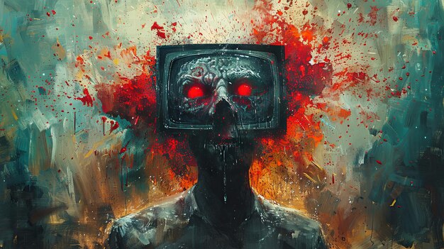 El hombre zombie espeluznante con la ilustración de la cabeza de la televisión
