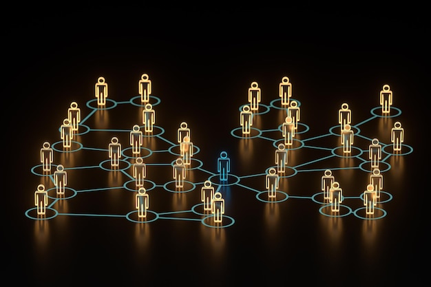 Hombrecito resplandeciente con representación 3d del concepto de información y comunicación