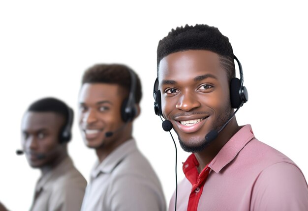 Hombres afroamericanos trabajando en el centro de llamadas