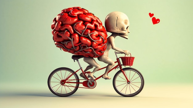 Hombres andando en bicicleta bajo el cerebro