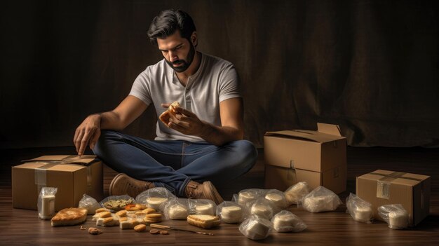 Hombres empacando en la sala de almacenamiento Fotografía