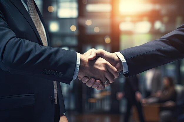 Hombres estrechando la mano sobre la mesa