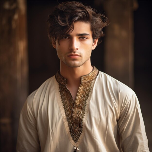 Hombres jóvenes vistiendo el estilo de vida de moda shalwar Kameez kurta