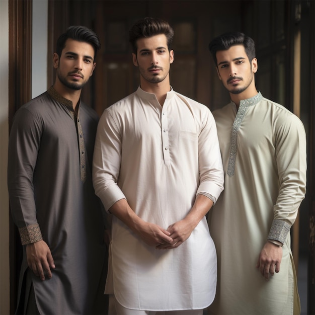 Hombres jóvenes vistiendo el estilo de vida de moda shalwar Kameez kurta