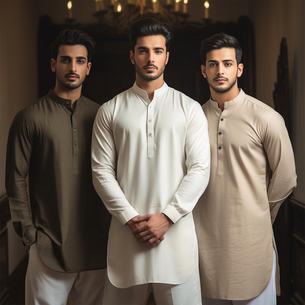 Hombres jóvenes vistiendo el estilo de vida de moda shalwar Kameez kurta