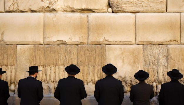 Hombres judíos ortodoxos rezan ante el Muro de las Lamentaciones Occidental en Jerusalén