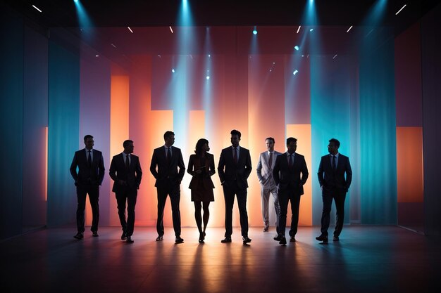 hombres y mujeres de negocios de pie en silhouette
