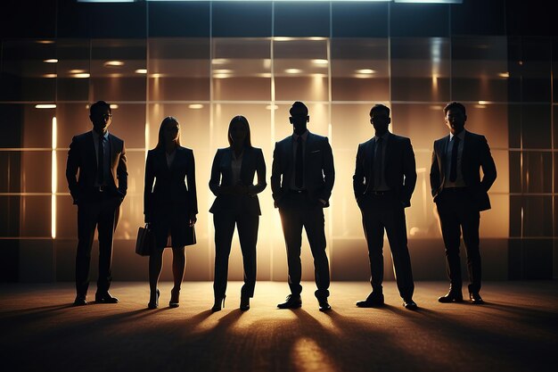 hombres y mujeres de negocios de pie en silhouette