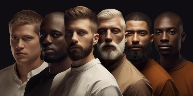 Foto hombres multirraciales de los estados unidos en un grupo en el estilo de blanco claro y ámbar oscuro personas de éxito de diferentes razas y religiones
