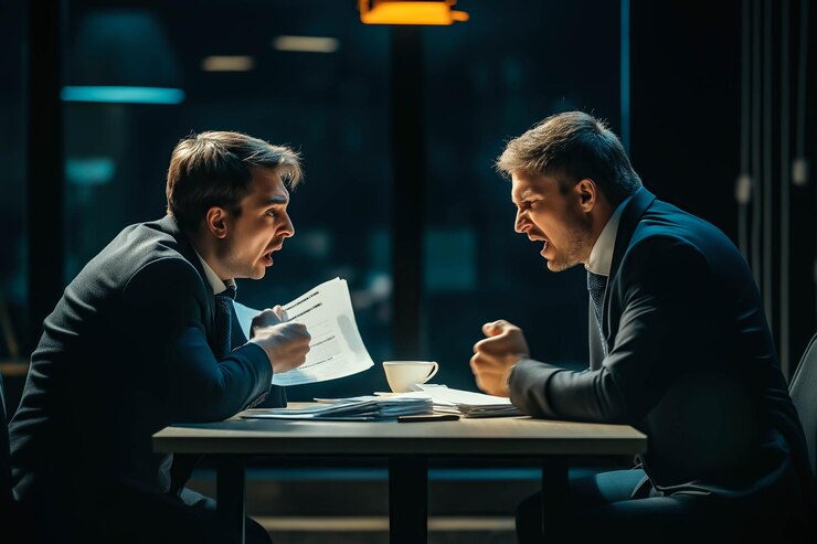 Los hombres de negocios discuten apasionadamente en una acalorada discusión AI generativa