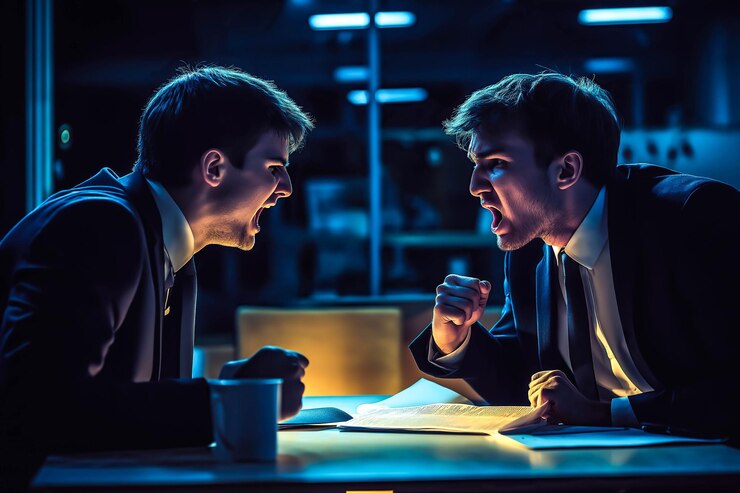 Los hombres de negocios discuten apasionadamente en una acalorada discusión AI generativa