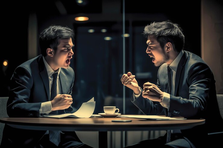 Los hombres de negocios discuten apasionadamente en una acalorada discusión AI generativa