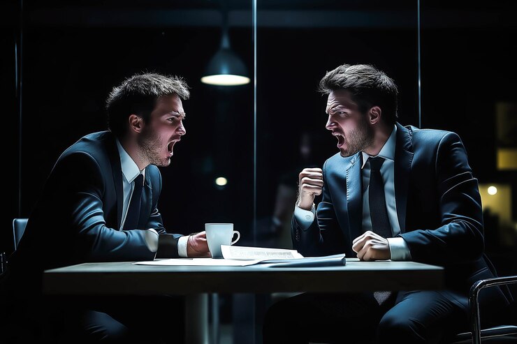 Los hombres de negocios discuten apasionadamente en una acalorada discusión AI generativa