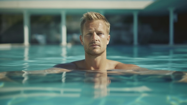 hombres en una piscina azul