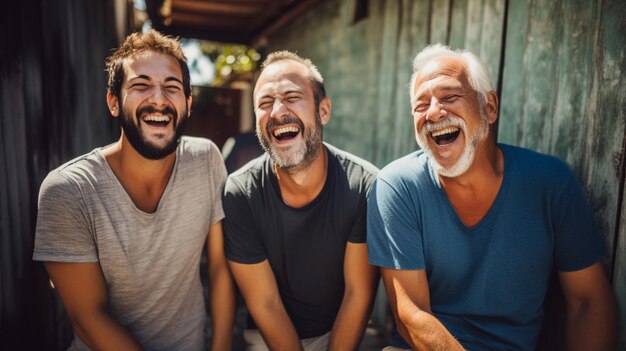 Foto hombres sonrientes adultos mirando la cámara felicidad en alegre