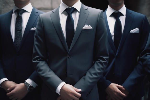 Hombres con traje y corbata parados en fila