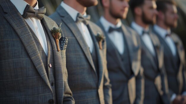 Foto los hombres con trajes y pajaritas muestran confianza masculina