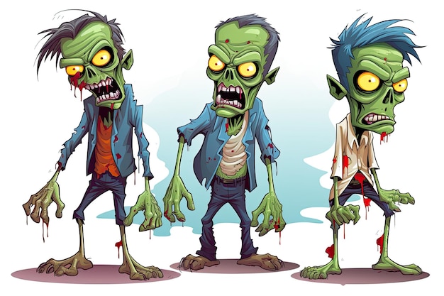 Los hombres zombies de Halloween en fondo blanco