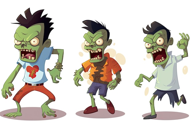 Los hombres zombies de Halloween en fondo blanco