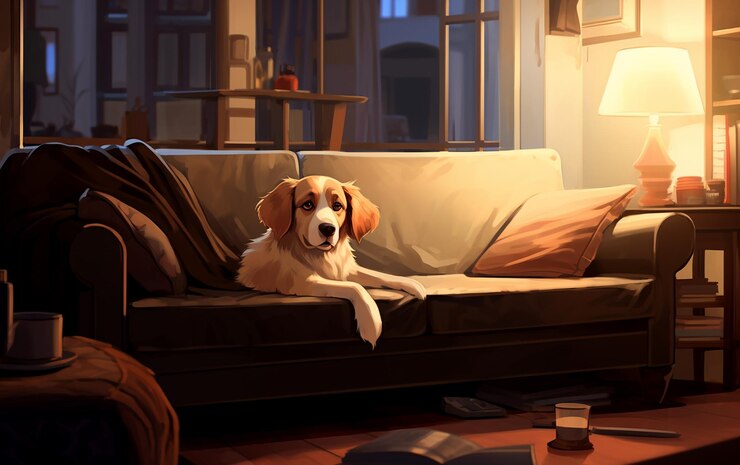 Foto home harmony sala de estar aconchegante com um close de um cão em um sofá