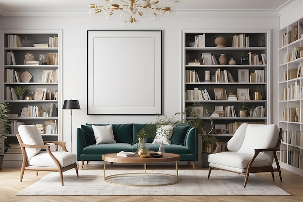 Home Library Art Mockup com Espaço Branco Personalizável