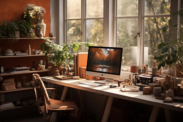 Foto home office haven estableciendo un espacio de trabajo productivo mejor imagen de archivo de home office
