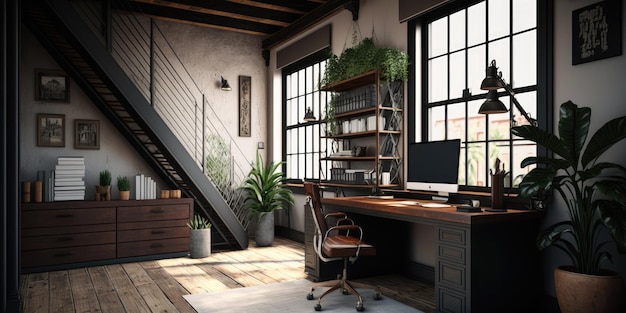 Home-Office-Innenarchitektur im modernen Stil mit Arbeitsbereich