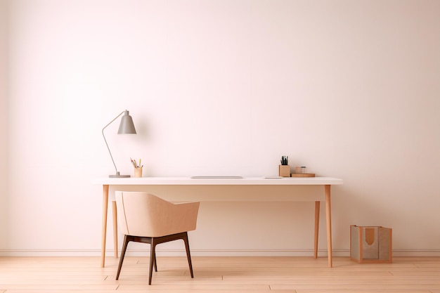 Home office minimalista Uma mesa com computador e poltrona Harmonia no trabalho