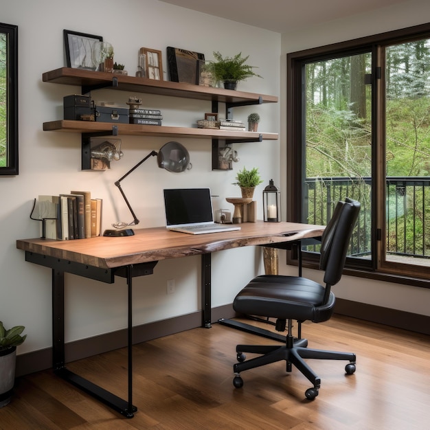 Home Office moderno com mesa industrial