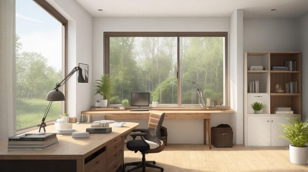 Home Office tranquilo banhado por luz natural