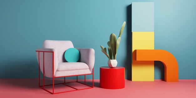 Home Sofa Memphis geometrisches Konzept farbenfrohes Design Innenraum Kunst Sessel Generative AI