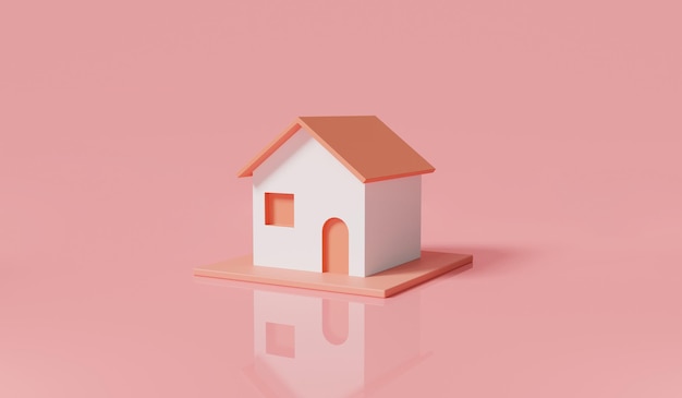 Home-Symbol isoliert auf rosa Hintergrund Private Home Wohnfinanzierung Wirtschaft Home Property Investment Business-Darlehen für Immobilienkonzept 3D-Rendering-Illustration minimaler Cartoon-Stil