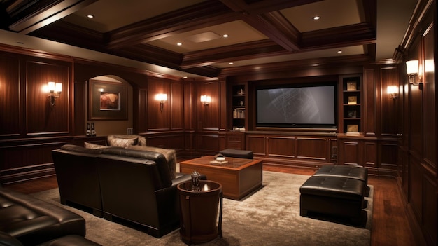 Home theater Um quarto em uma casa ou edifício projetado por IA gerado