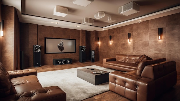 Home theater Um quarto em uma casa ou edifício projetado por IA gerado