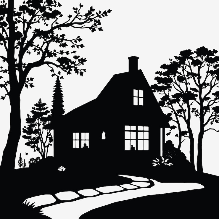 Foto home with nature vektorkunst und illustration home with nature schwarze silhouette-vektorkunst ein